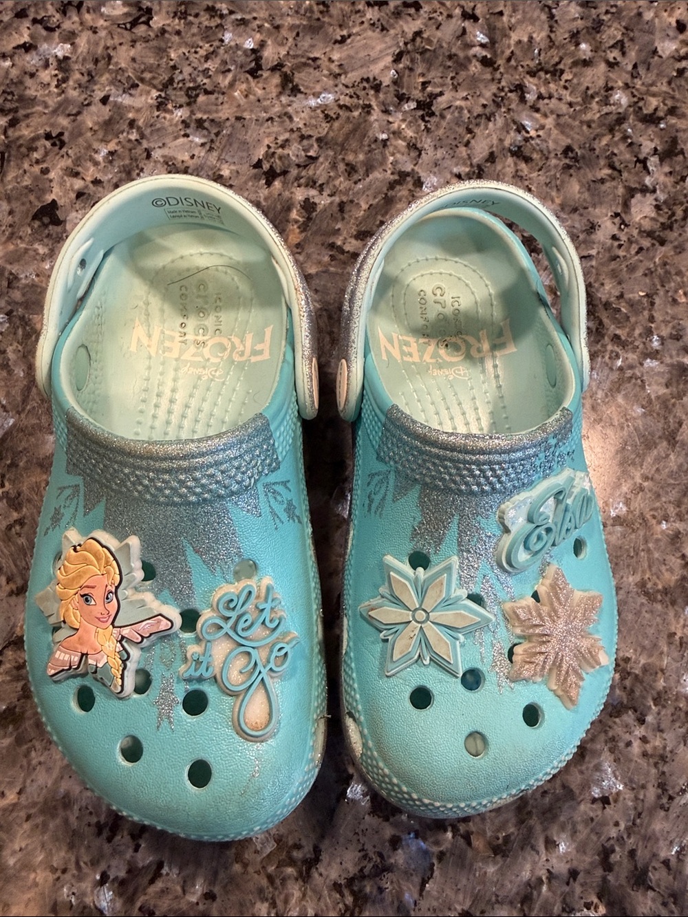Disney Frozen Girls' Light Teal Slip-On Crocs with Charms